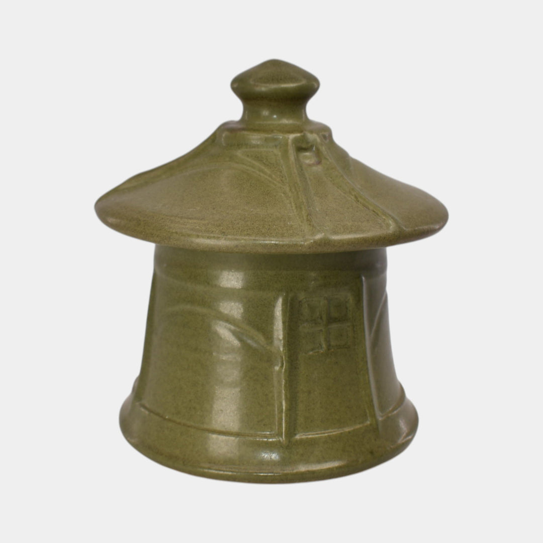 Ephraim Faience 2024 Hand Made Green Pottery Miniature Cottage Jar - Just Art Pottery