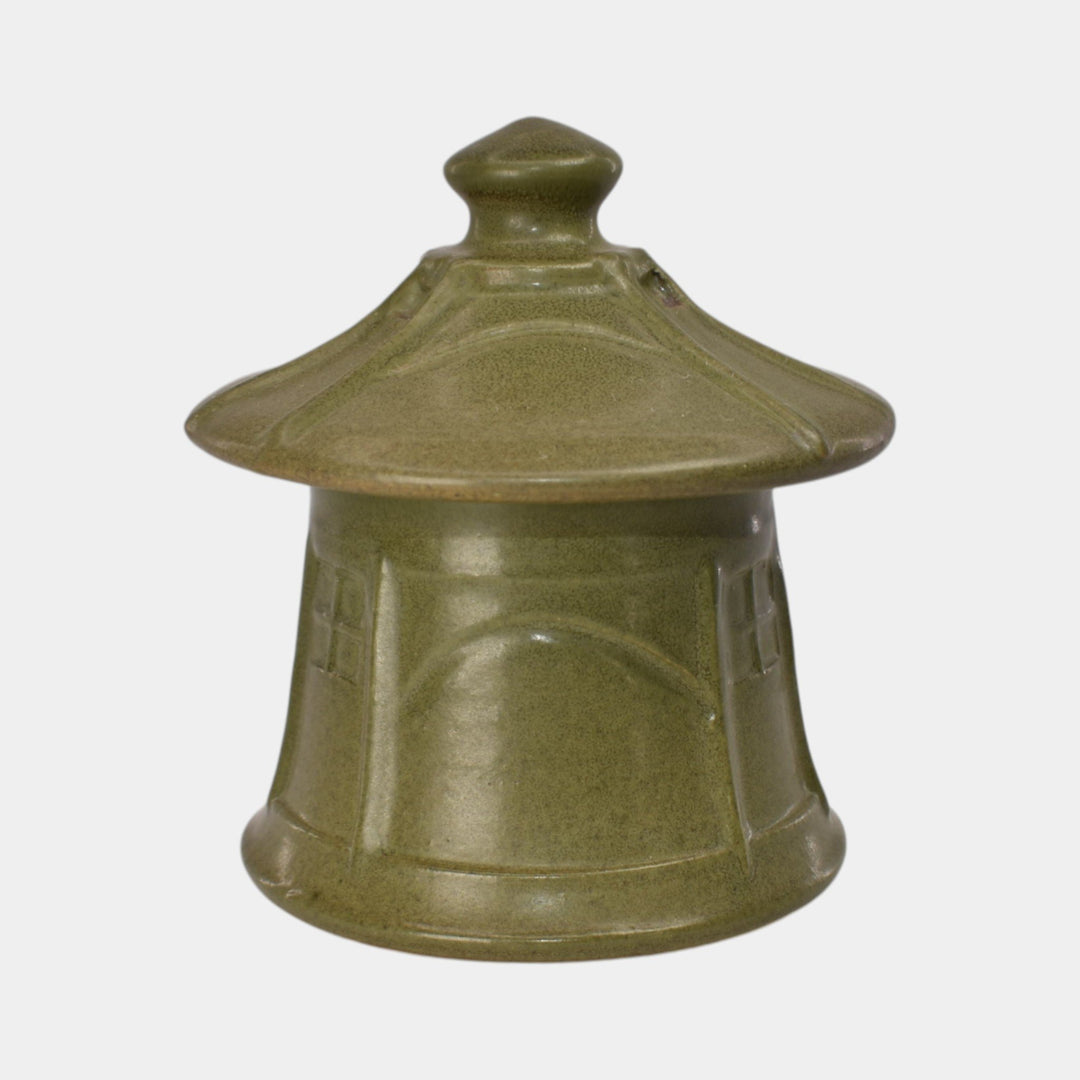 Ephraim Faience 2024 Hand Made Green Pottery Miniature Cottage Jar - Just Art Pottery