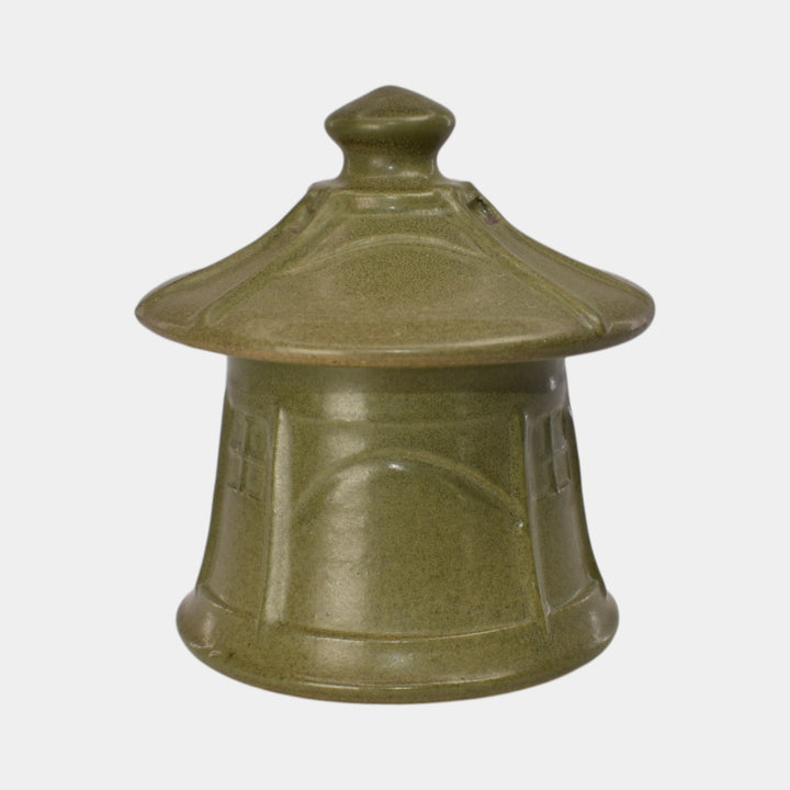 Ephraim Faience 2024 Hand Made Green Pottery Miniature Cottage Jar - Just Art Pottery