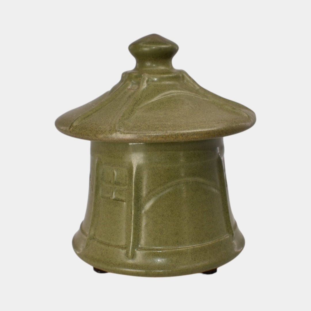 Ephraim Faience 2024 Hand Made Green Pottery Miniature Cottage Jar - Just Art Pottery