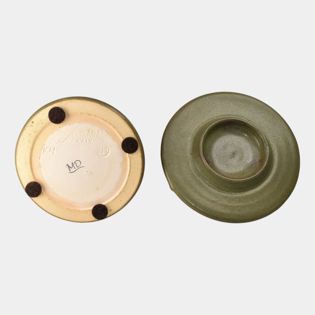 Ephraim Faience 2024 Hand Made Green Pottery Miniature Cottage Jar - Just Art Pottery