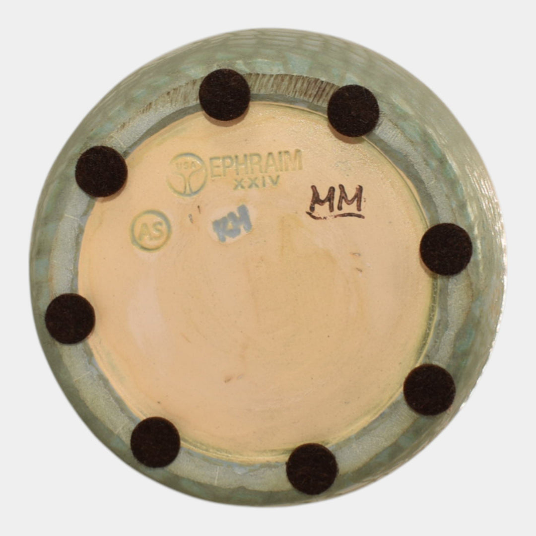 Ephraim Faience 2024 Hand Made Pottery Curdled Sage Green Crow The Lookout Vase - Just Art Pottery