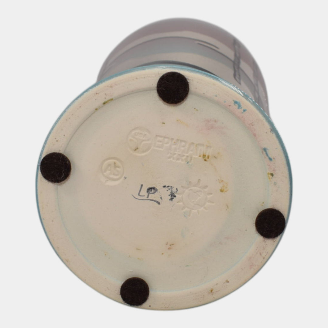 Ephraim Faience Hand Made Pottery Blue Snowy Birch Scenic Vellum Vase - Just Art Pottery