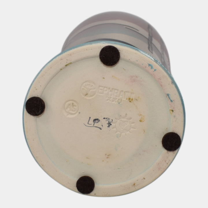 Ephraim Faience Hand Made Pottery Blue Snowy Birch Scenic Vellum Vase - Just Art Pottery