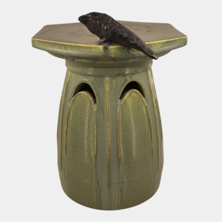 Ephraim Faience 2024 Experimental Pottery Curdled Sage Crow Candle Pillar - Just Art Pottery