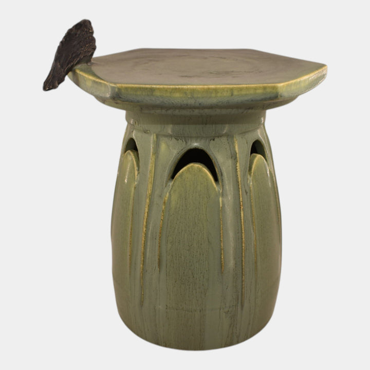 Ephraim Faience 2024 Experimental Pottery Curdled Sage Crow Candle Pillar - Just Art Pottery