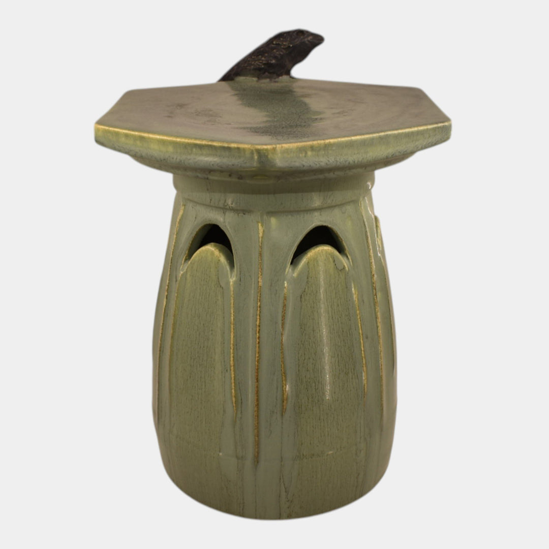 Ephraim Faience 2024 Experimental Pottery Curdled Sage Crow Candle Pillar - Just Art Pottery