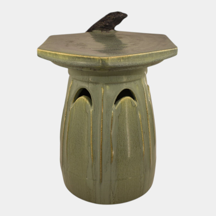 Ephraim Faience 2024 Experimental Pottery Curdled Sage Crow Candle Pillar - Just Art Pottery