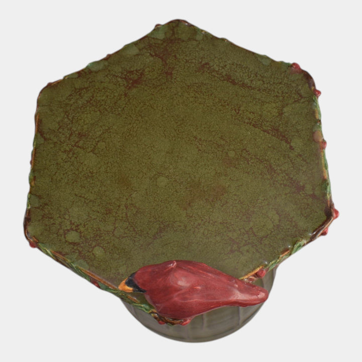 Ephraim Faience 2024 Hand Made Pottery Green Cardinal Candle Pillar - Just Art Pottery