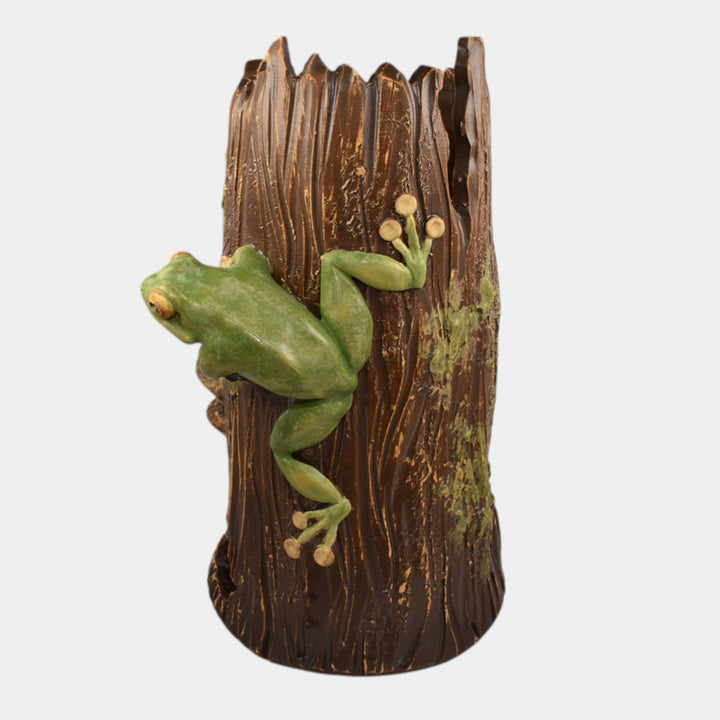 Ephraim Faience 2016 Experimental Pottery Brown Green Frog Log Vase - Just Art Pottery