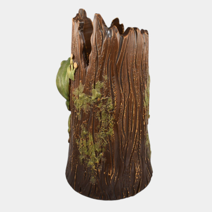 Ephraim Faience 2016 Experimental Pottery Brown Green Frog Log Vase - Just Art Pottery