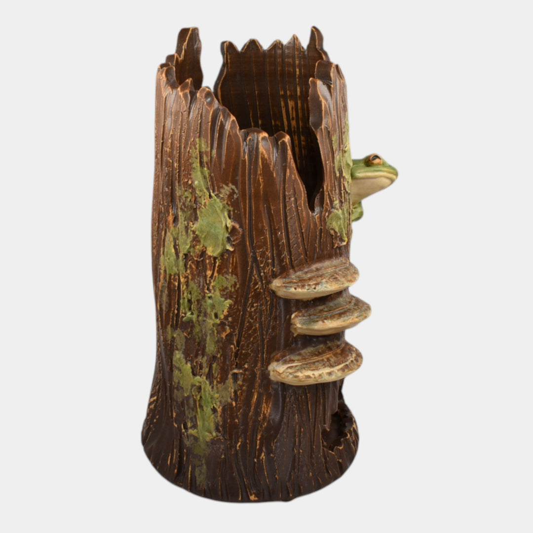 Ephraim Faience 2016 Experimental Pottery Brown Green Frog Log Vase - Just Art Pottery