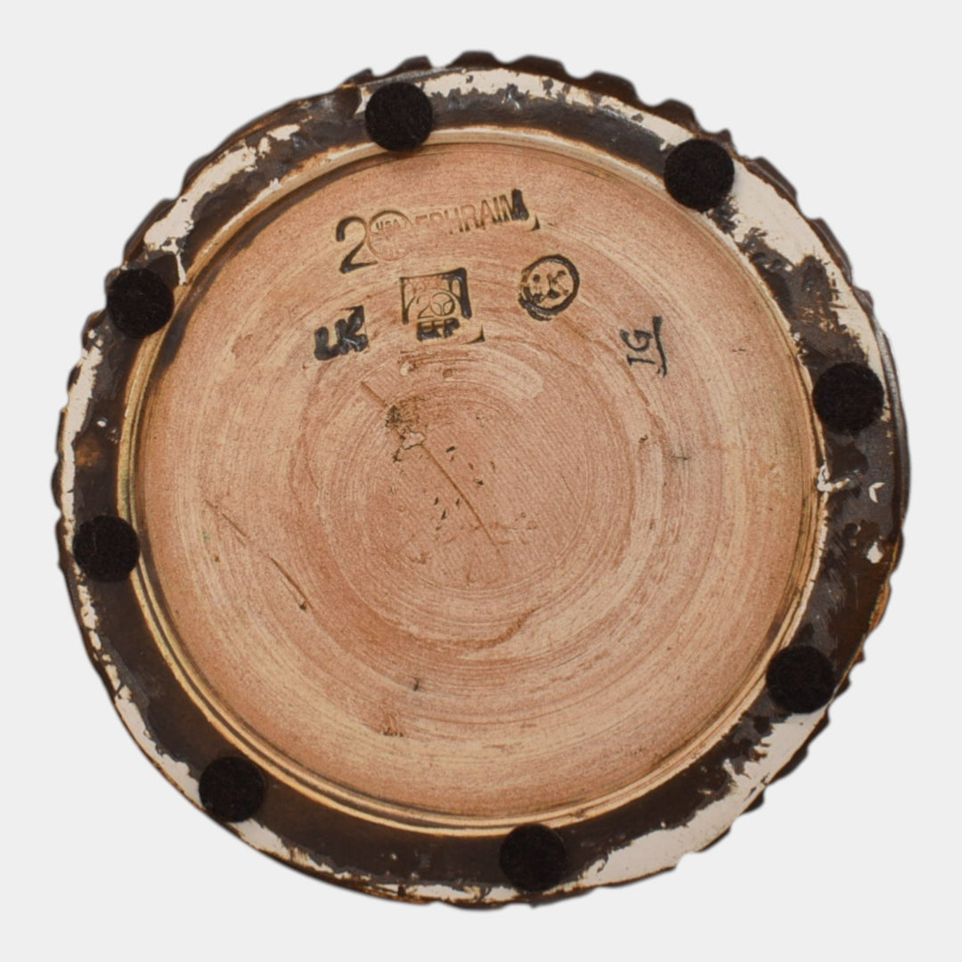 Ephraim Faience 2016 Experimental Pottery Brown Green Frog Log Vase - Just Art Pottery