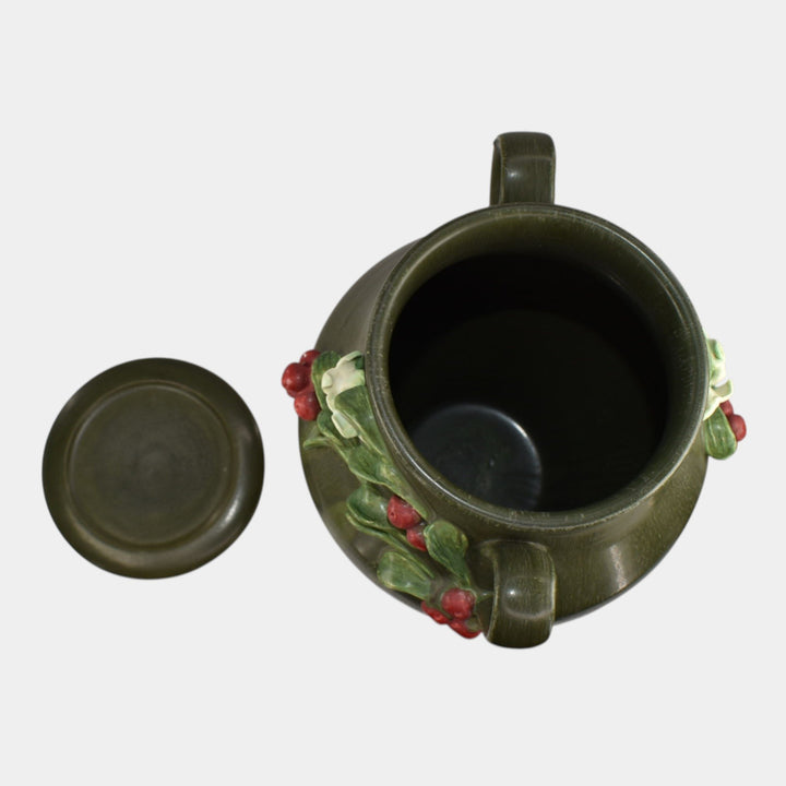 Ephraim Faience Hand Made Pottery Green Lingonberry Lidded Vase - Just Art Pottery