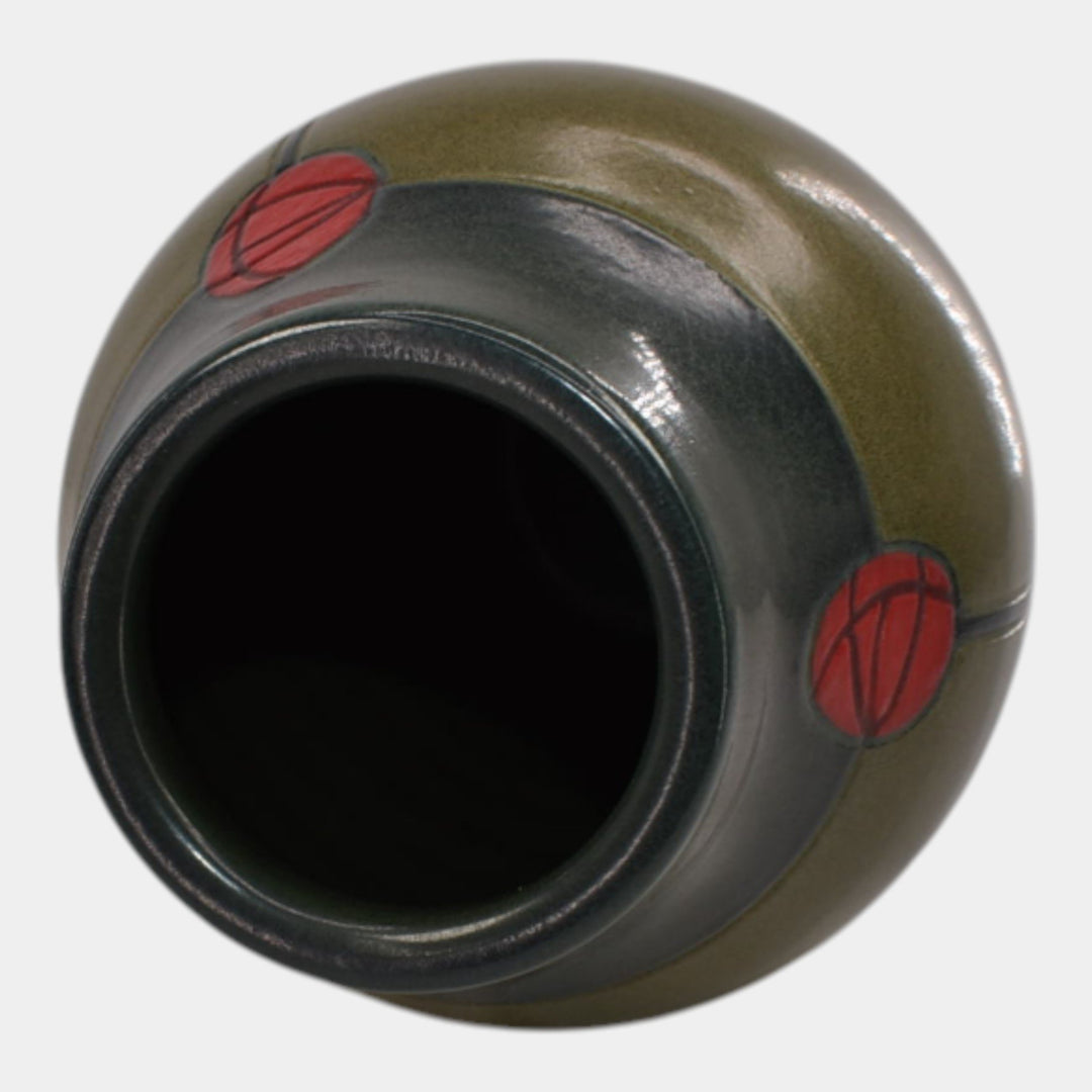 Ephraim Faience Hand Made Pottery Green Valentine’s Carved Rose Buds Vase - Just Art Pottery