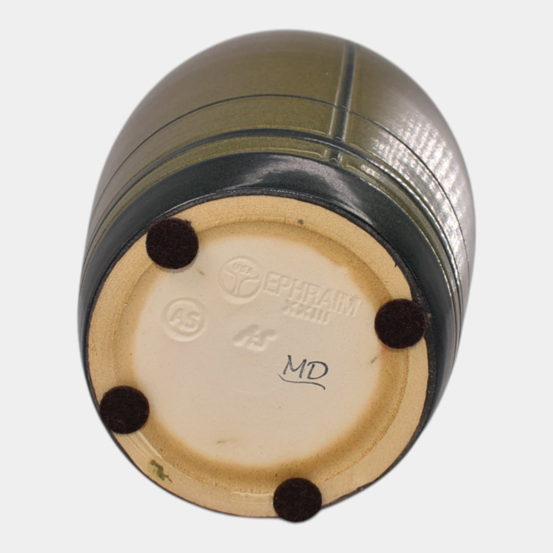 Ephraim Faience Hand Made Pottery Green Valentine’s Carved Rose Buds Vase - Just Art Pottery