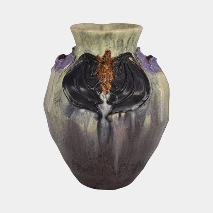 Ephraim Faience 2020 Hand Made Pottery Green Moonlit Mission Bat Vase - Just Art Pottery