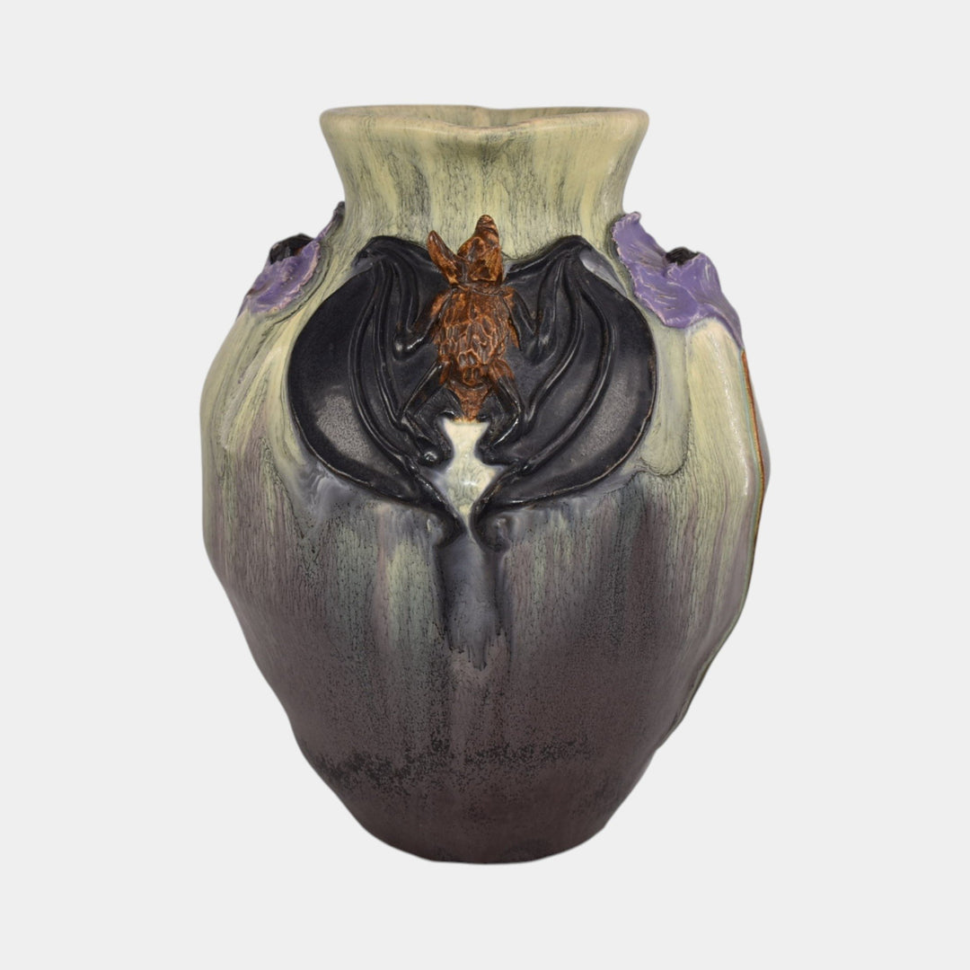 Ephraim Faience 2020 Hand Made Pottery Green Moonlit Mission Bat Vase - Just Art Pottery