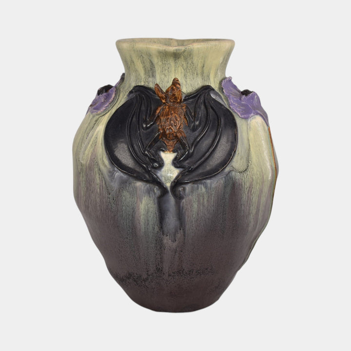 Ephraim Faience 2020 Hand Made Pottery Green Moonlit Mission Bat Vase - Just Art Pottery