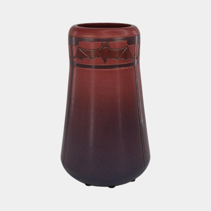 Ephraim Faience 2020 Experimental Hand Made Pottery Red Purple Bat Vase - Just Art Pottery