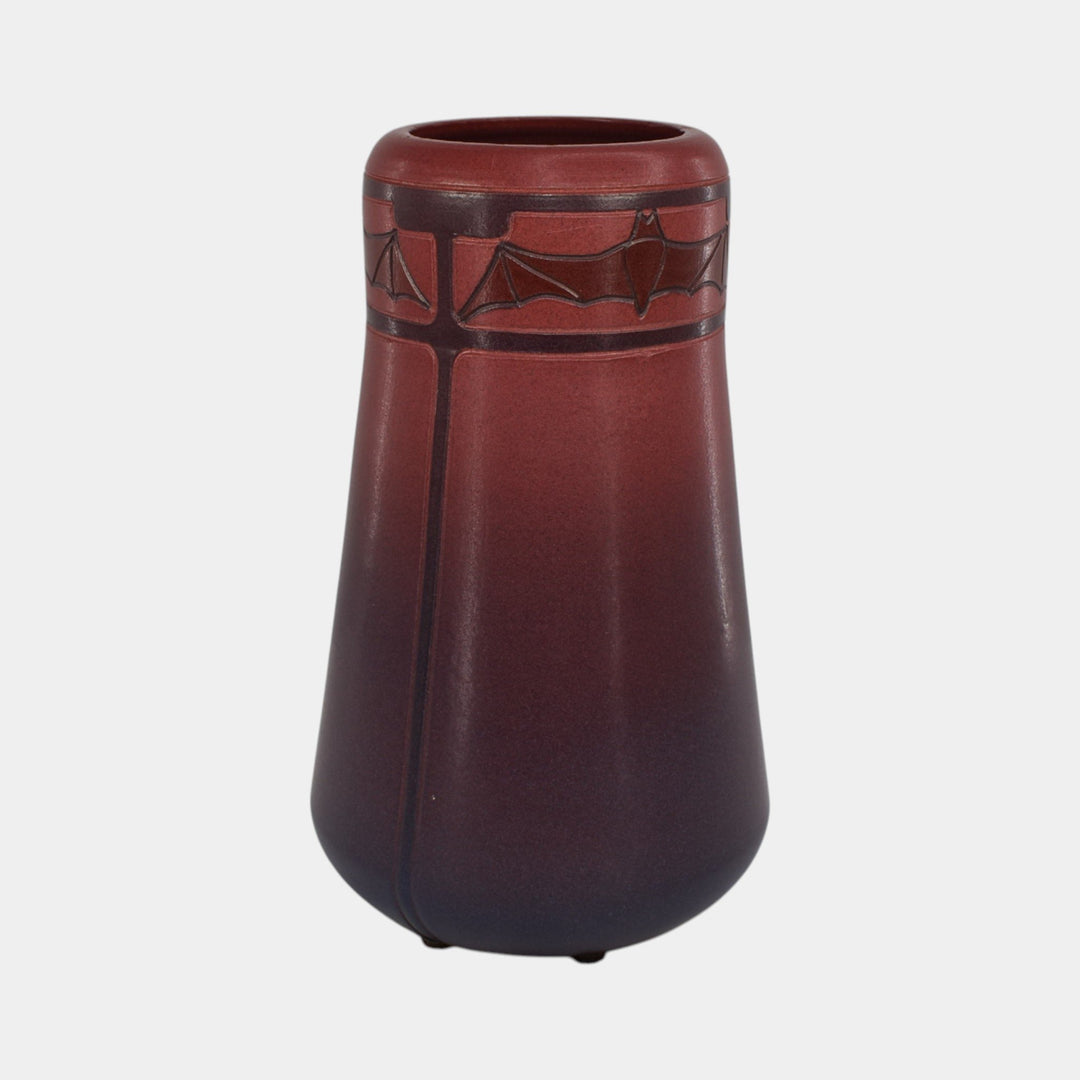 Ephraim Faience 2020 Experimental Hand Made Pottery Red Purple Bat Vase - Just Art Pottery