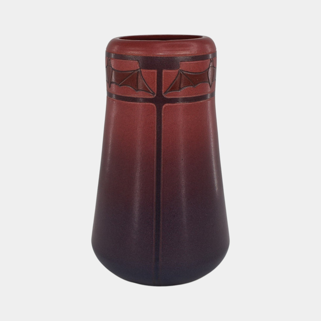 Ephraim Faience 2020 Experimental Hand Made Pottery Red Purple Bat Vase - Just Art Pottery