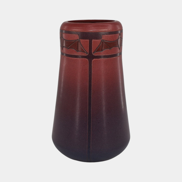 Ephraim Faience 2020 Experimental Hand Made Pottery Red Purple Bat Vase - Just Art Pottery