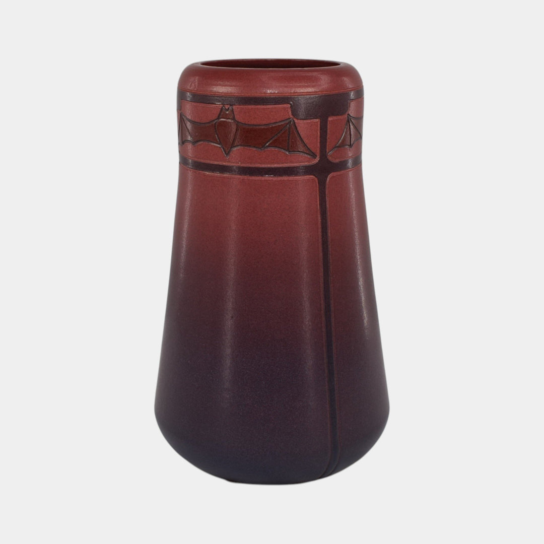 Ephraim Faience 2020 Experimental Hand Made Pottery Red Purple Bat Vase - Just Art Pottery