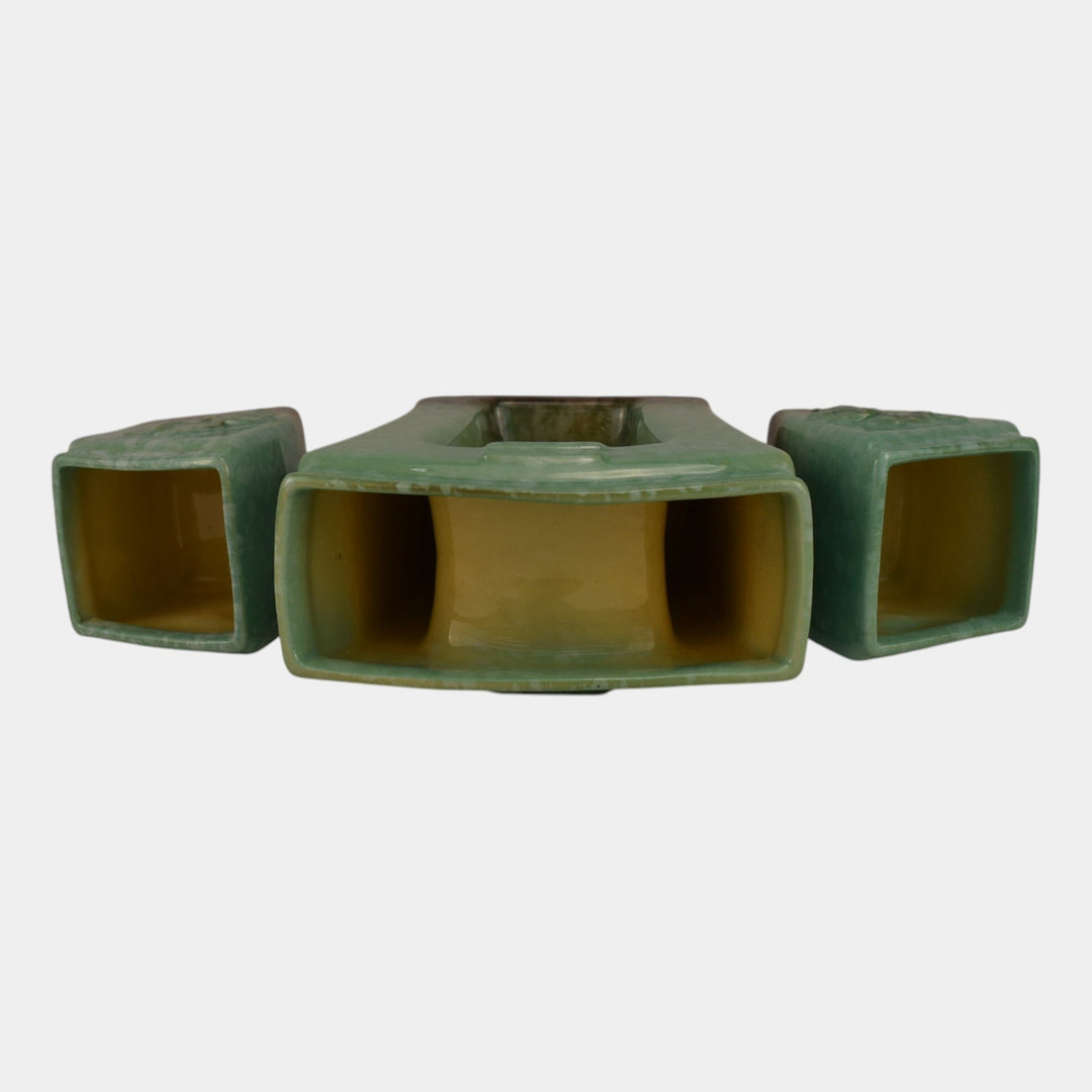 Roseville Artwood Green 1951 Art Pottery Three Piece Planter Set 1051 And 1050 - Just Art Pottery