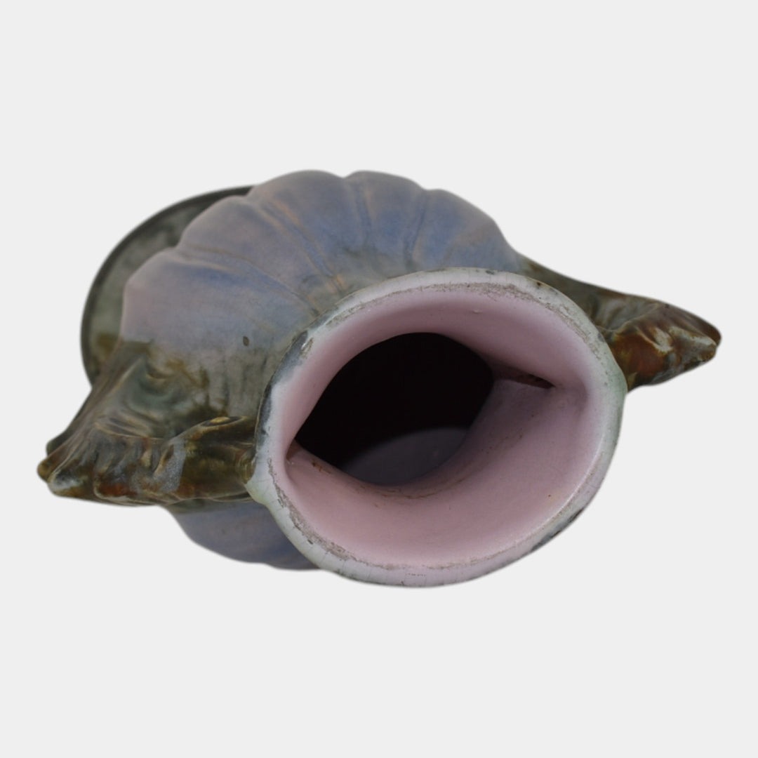 Weller Sabrinian 1920s Art Pottery Pastel Pink Green Seahorse Handles Tall Vase - Just Art Pottery