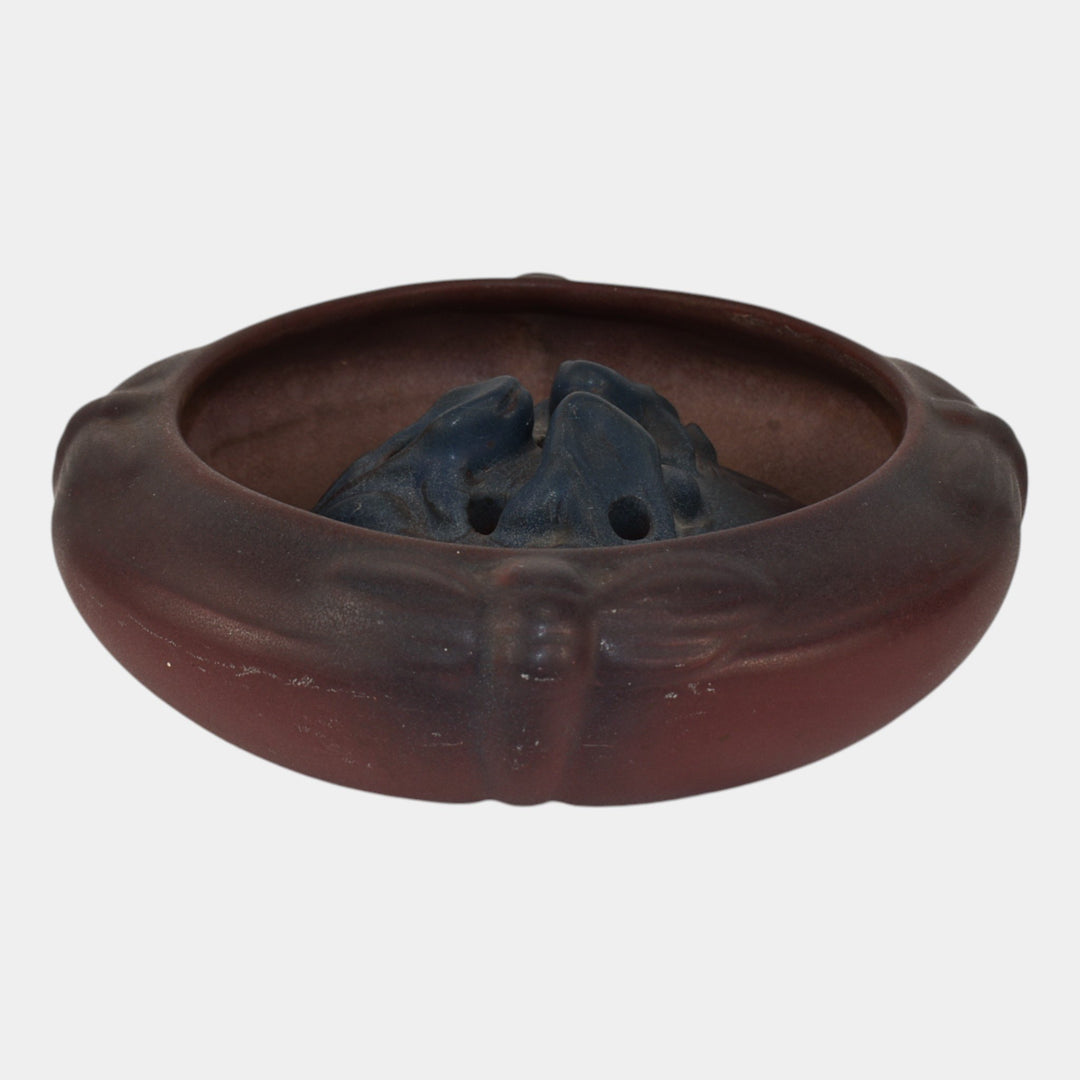 Van Briggle USA 1922-26 Vintage Art Pottery Red Dragonfly Bowl Flower Frog 903 - Just Art Pottery