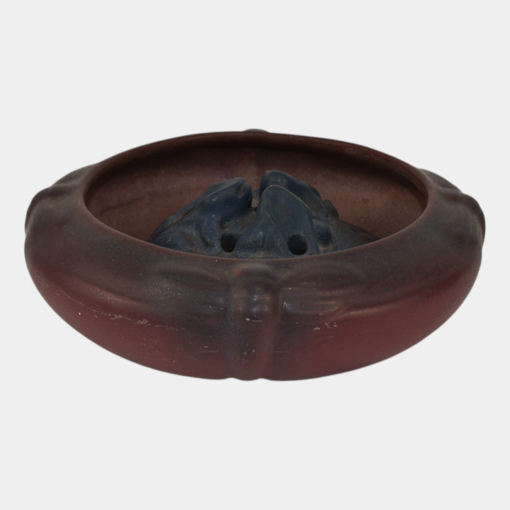 Van Briggle USA 1922-26 Vintage Art Pottery Red Dragonfly Bowl Flower Frog 903 - Just Art Pottery