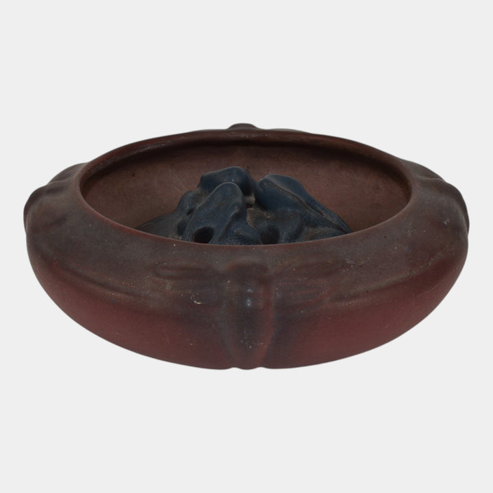 Van Briggle USA 1922-26 Vintage Art Pottery Red Dragonfly Bowl Flower Frog 903 - Just Art Pottery