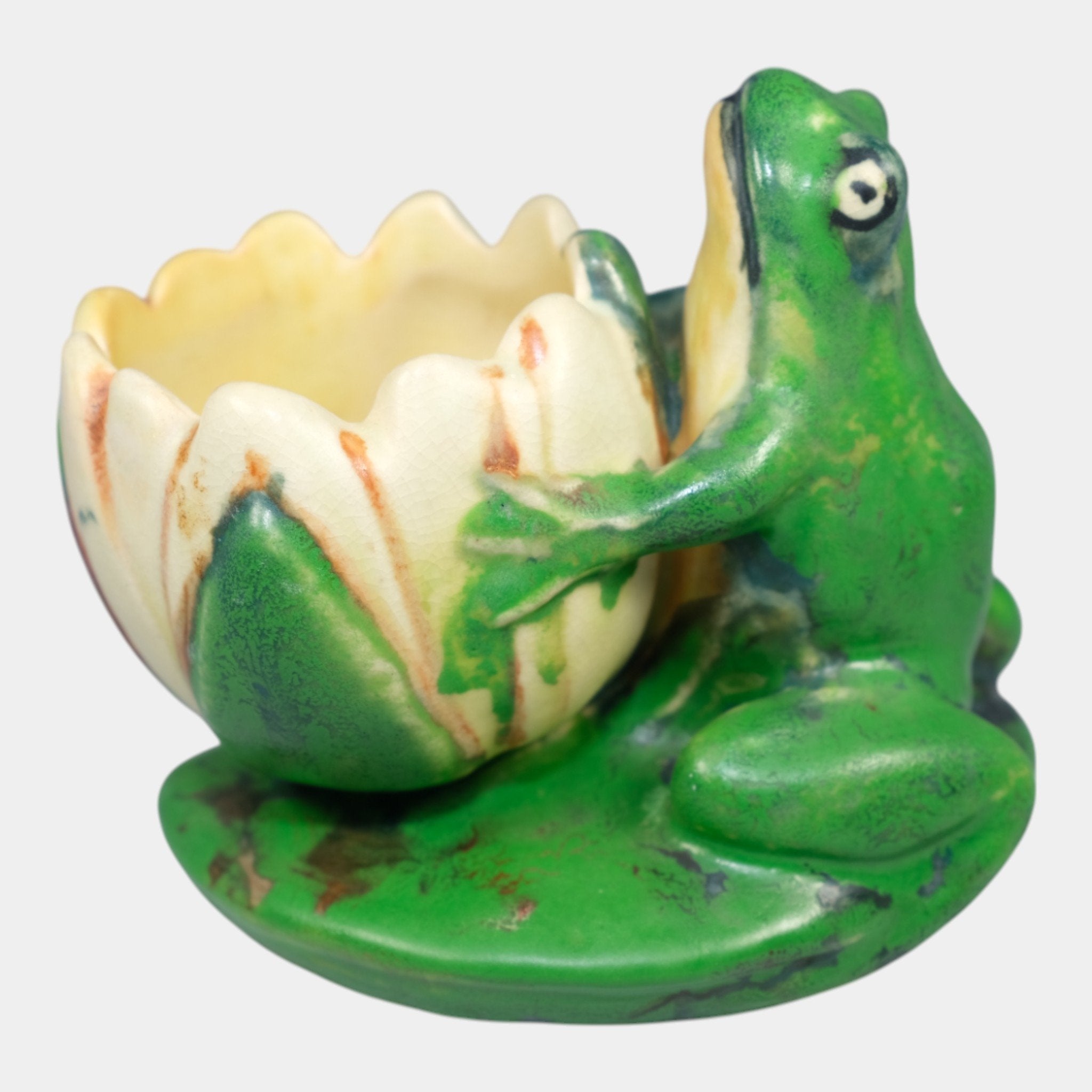 Weller Coppertone 1920s Arts And Crafts Pottery Frog On A Lily Pad
