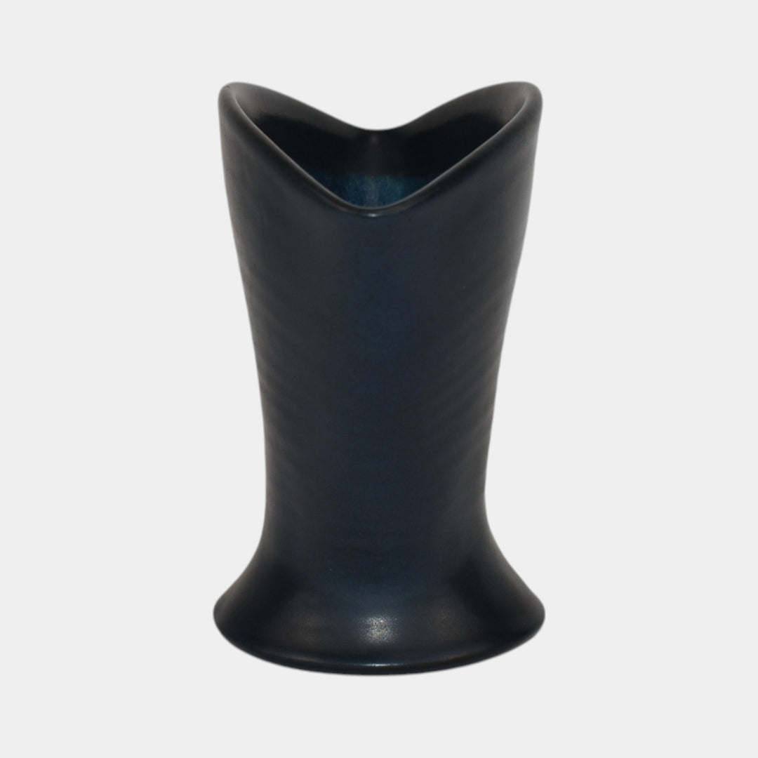 Marblehead Vintage Arts and Crafts Pottery Dark Blue Hand Thrown Fan Vase - Just Art Pottery