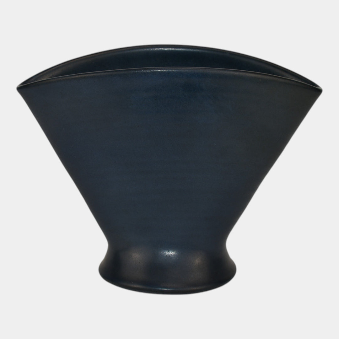 Marblehead Vintage Arts and Crafts Pottery Dark Blue Hand Thrown Fan Vase - Just Art Pottery