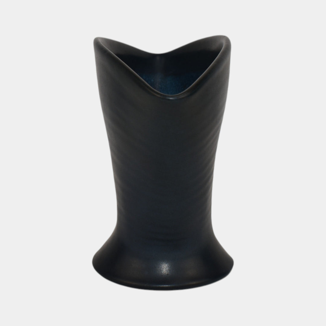 Marblehead Vintage Arts and Crafts Pottery Dark Blue Hand Thrown Fan Vase - Just Art Pottery