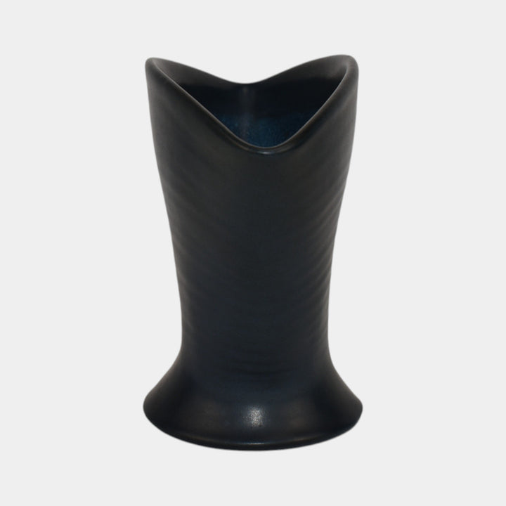 Marblehead Vintage Arts and Crafts Pottery Dark Blue Hand Thrown Fan Vase - Just Art Pottery