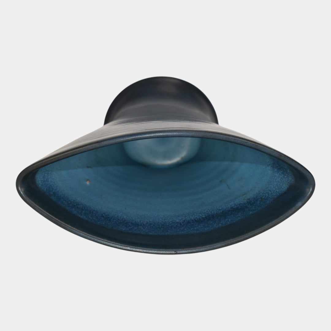 Marblehead Vintage Arts and Crafts Pottery Dark Blue Hand Thrown Fan Vase - Just Art Pottery