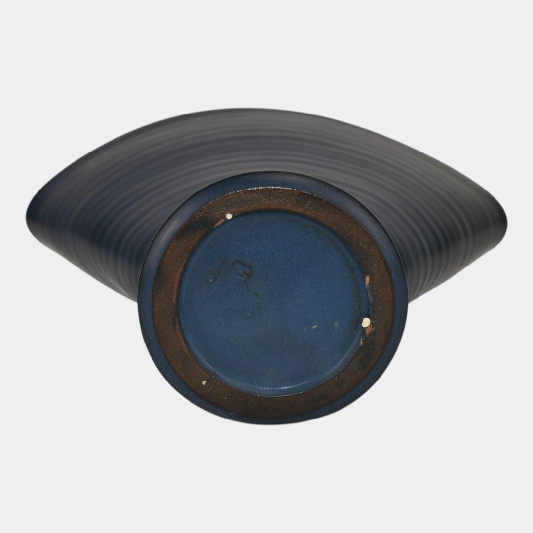 Marblehead Vintage Arts and Crafts Pottery Dark Blue Hand Thrown Fan Vase - Just Art Pottery