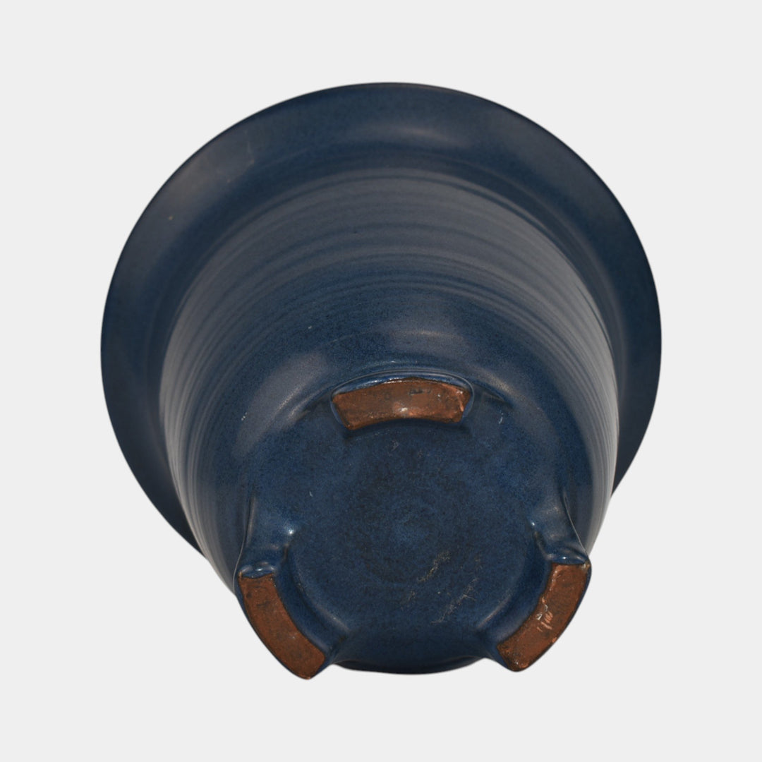 Marblehead Vintage Arts and Crafts Pottery Blue Three Footed Planter Vase - Just Art Pottery