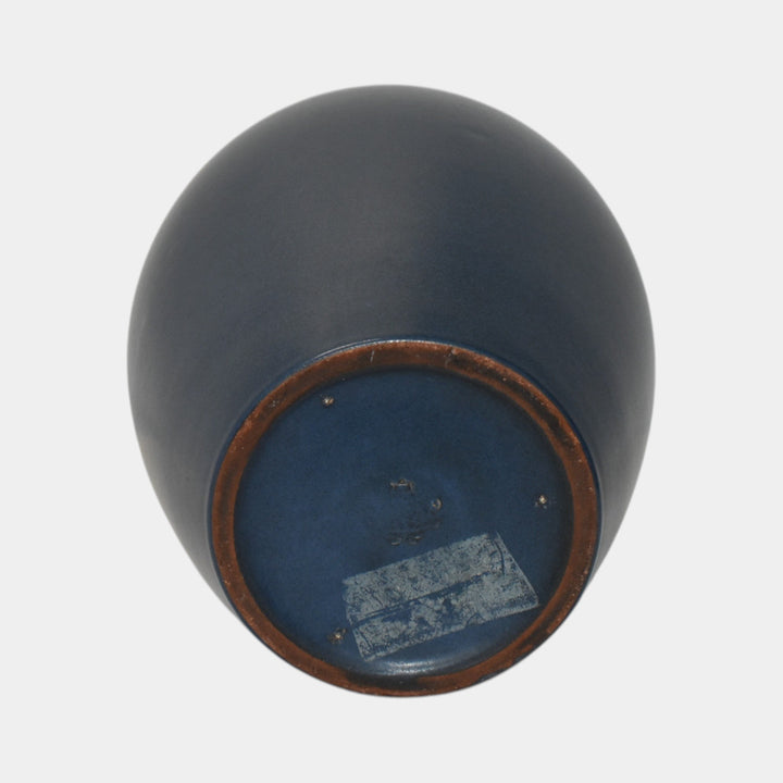 Marblehead Vintage Arts and Crafts Pottery Large Blue Bulbous Ceramic Vase - Just Art Pottery