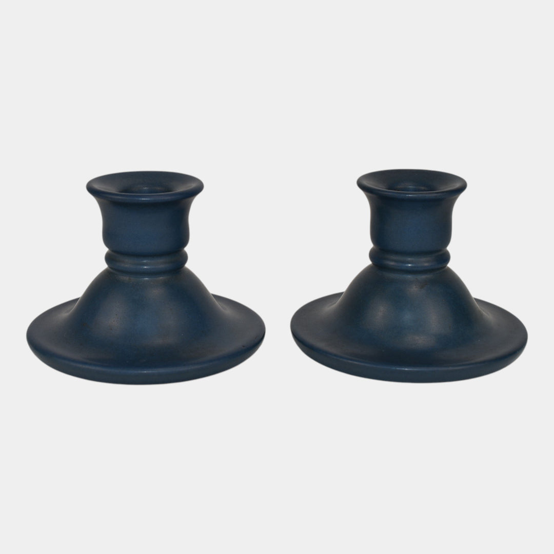 Marblehead Vintage Arts and Crafts Pottery Blue Ceramic Candle Holders - Just Art Pottery