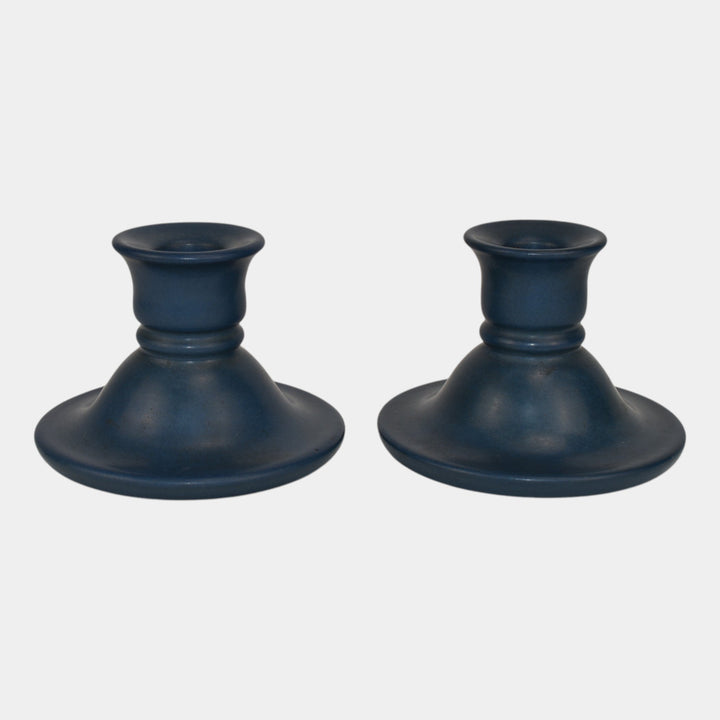Marblehead Vintage Arts and Crafts Pottery Blue Ceramic Candle Holders - Just Art Pottery