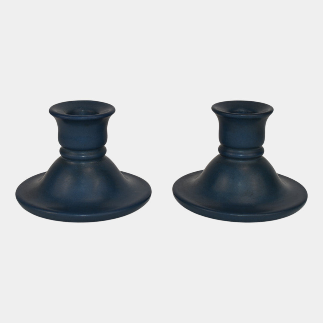 Marblehead Vintage Arts and Crafts Pottery Blue Ceramic Candle Holders - Just Art Pottery