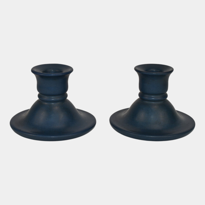 Marblehead Vintage Arts and Crafts Pottery Blue Ceramic Candle Holders - Just Art Pottery