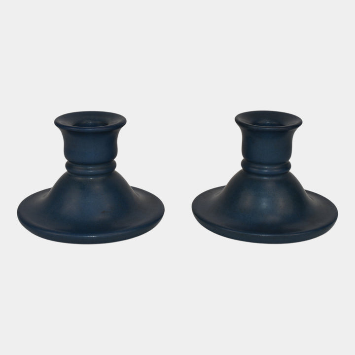 Marblehead Vintage Arts and Crafts Pottery Blue Ceramic Candle Holders - Just Art Pottery