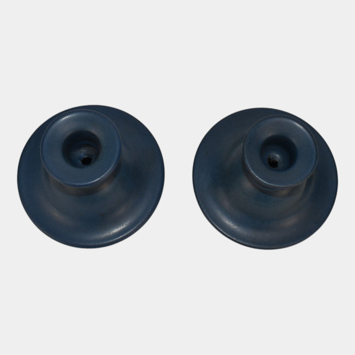 Marblehead Vintage Arts and Crafts Pottery Blue Ceramic Candle Holders - Just Art Pottery