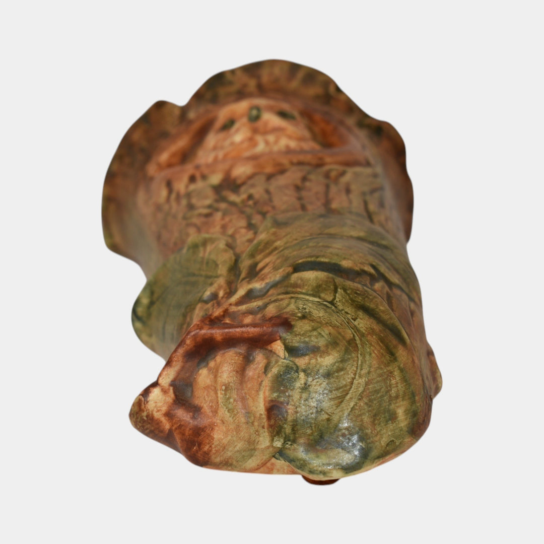 Weller Woodcraft 1920s Vintage Pottery Green And Brown Owl Ceramic Wall Pocket - Just Art Pottery