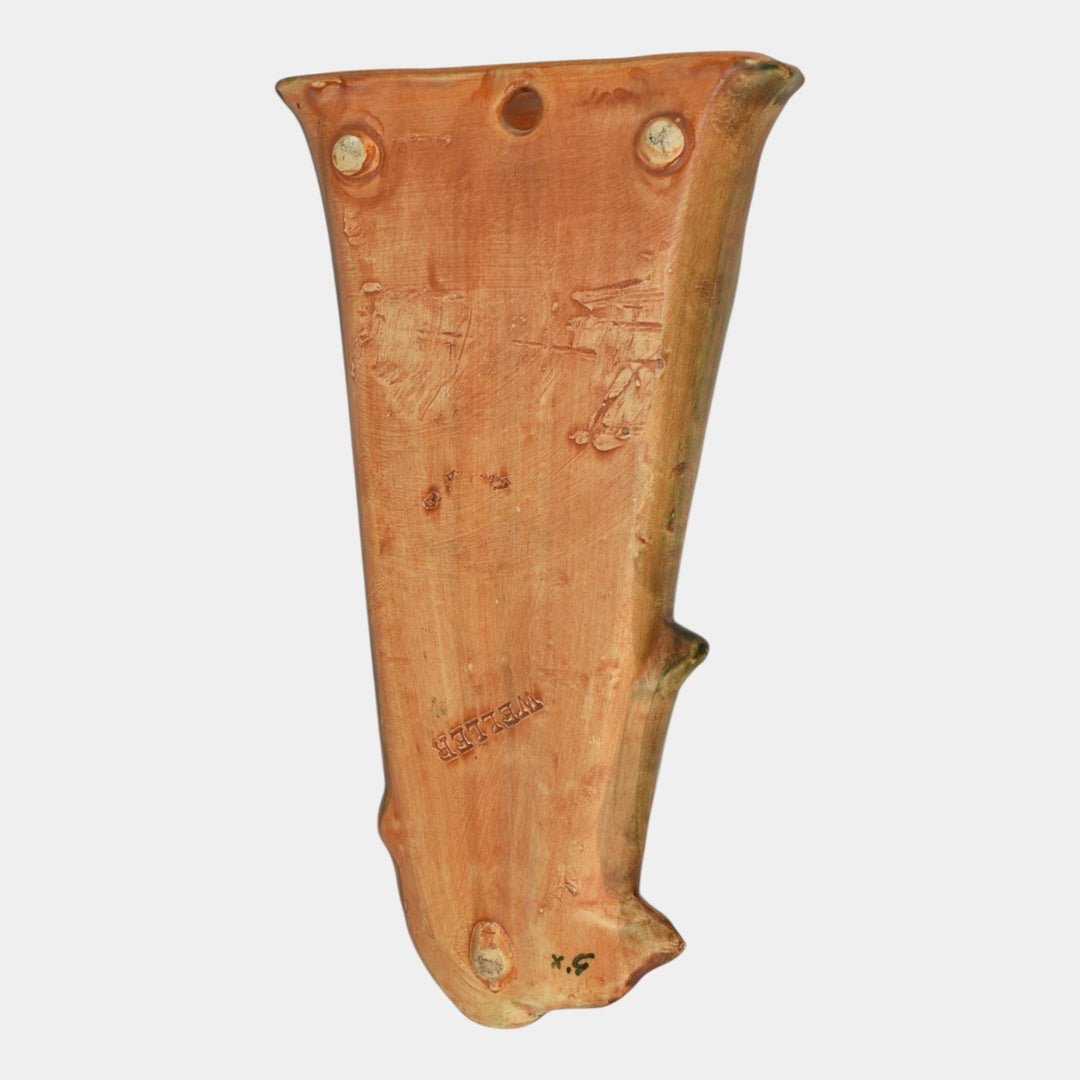 Weller Woodcraft 1920s Vintage Pottery Green And Brown Owl Ceramic Wall Pocket - Just Art Pottery